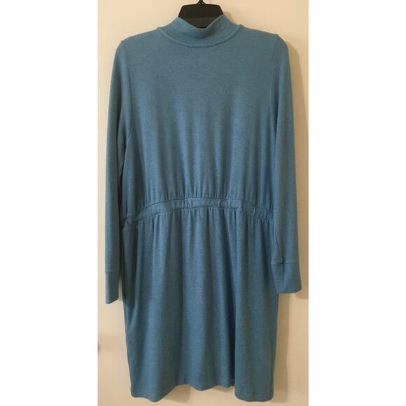 Soft Surroundings Medium Heather Blue Full Zipper Long Sleeve Dress With Pockets - Picture 2 of 5